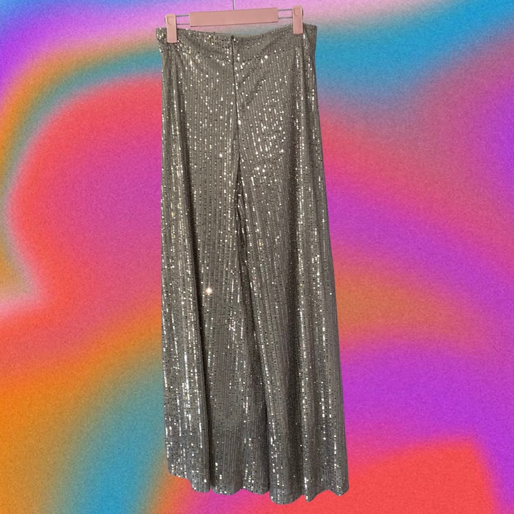 Brandless Silver Sequin Flare Pants